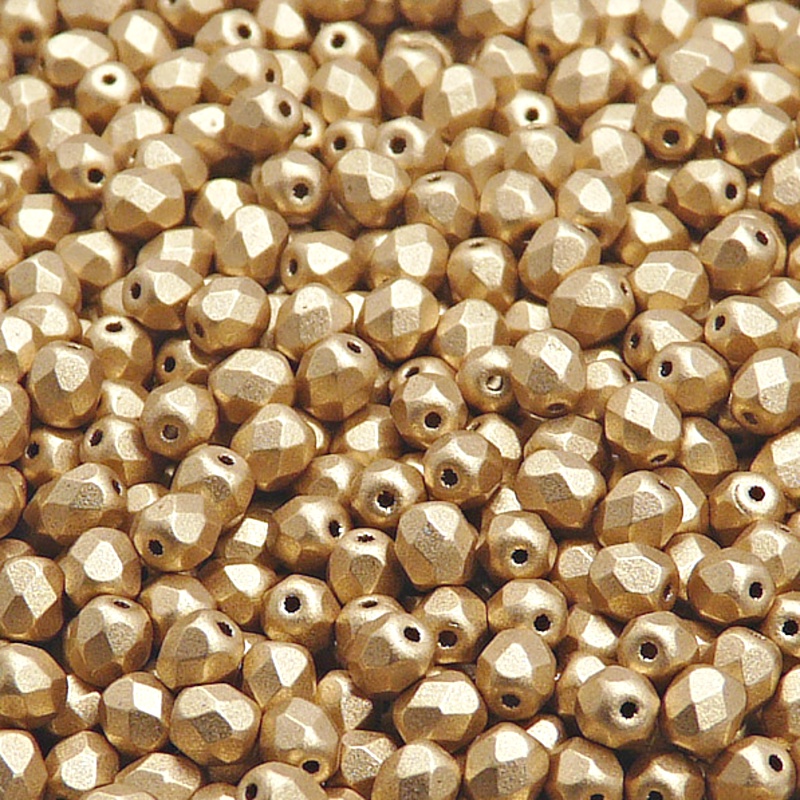 100ks České skleněné broušené ohňovky kulička 4mm čirá/ bronz světle zlatý matný