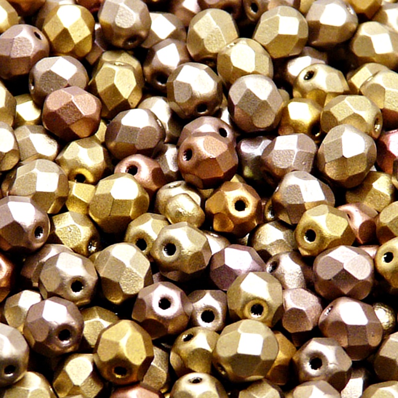 50ks České skleněné broušené ohňovky kulička 6mm čirá/ bronz zlatý duhový matný