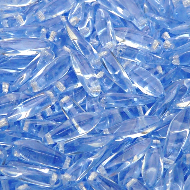 30ks České skleněné mačkané korálky jazýčky 5x16mm světlý safír