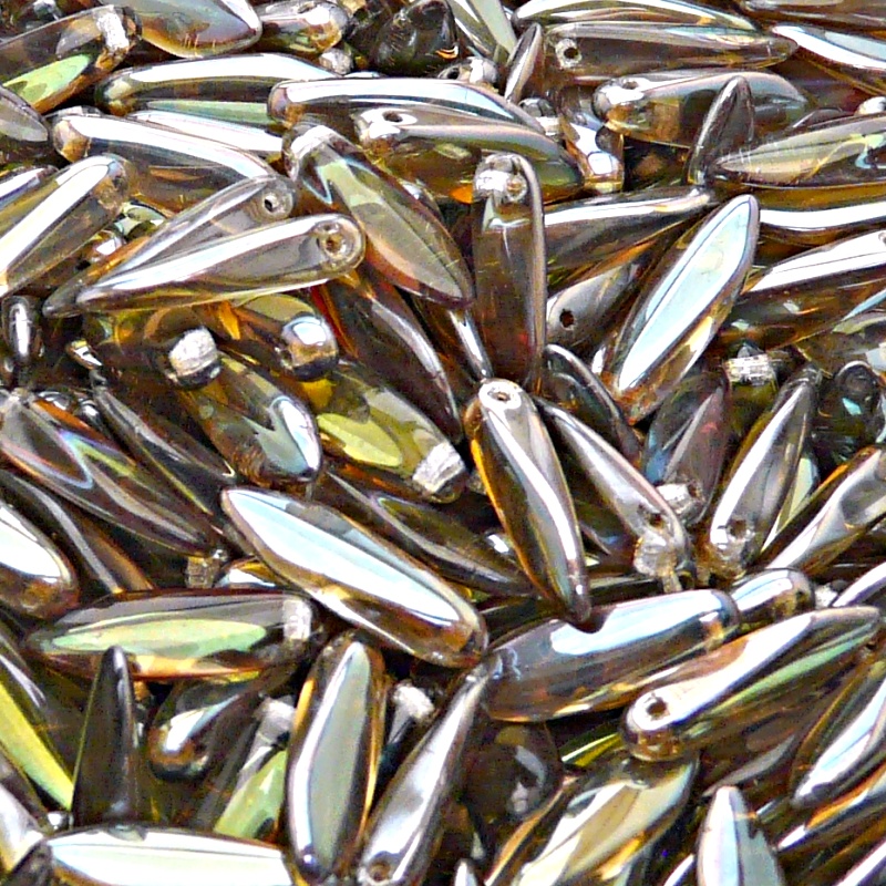 30ks České skleněné mačkané korálky jazýčky 5x16mm světlý safír/ celsian polopokov