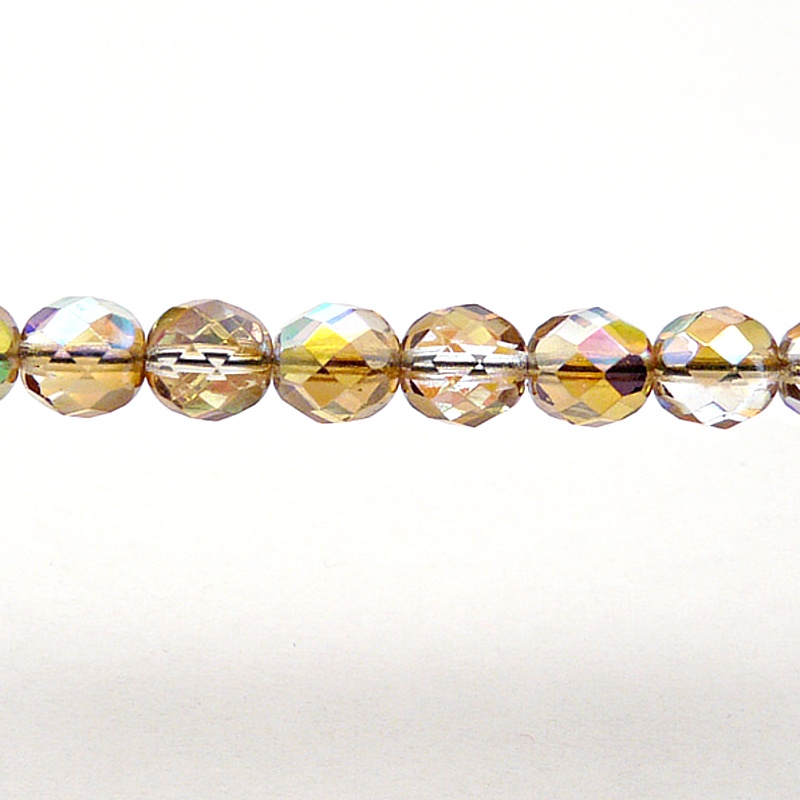 25ks České skleněné broušené ohňovky kulička 8mm čirá/ hnědá duha