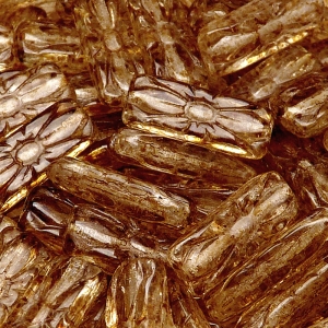 8ks České skleněné mačkané korálky obdelník 20x8mm čirá/ travertin