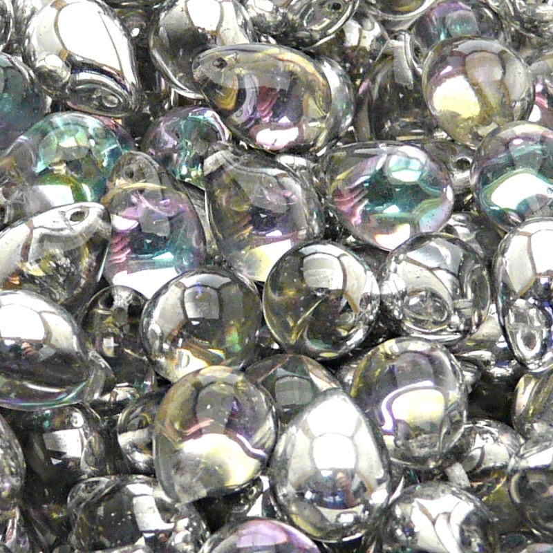10ks České skleněné mačkané korálky kapky 10x14mm čirá/ vitrail light polopokov