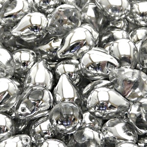 10ks České skleněné mačkané korálky kapky 10x14mm čirá/ hliník polopokov