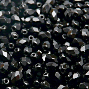 50ks České skleněné broušené tvarové ohňovky olivy 6x4mm černá