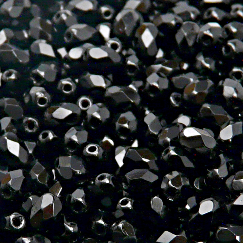 50ks České skleněné broušené tvarové ohňovky olivy 6x4mm černá