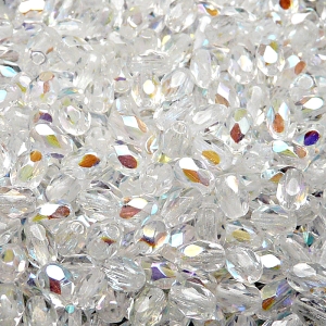 50ks České skleněné broušené tvarové ohňovky olivy 6x4mm čirá/ AB polopokov