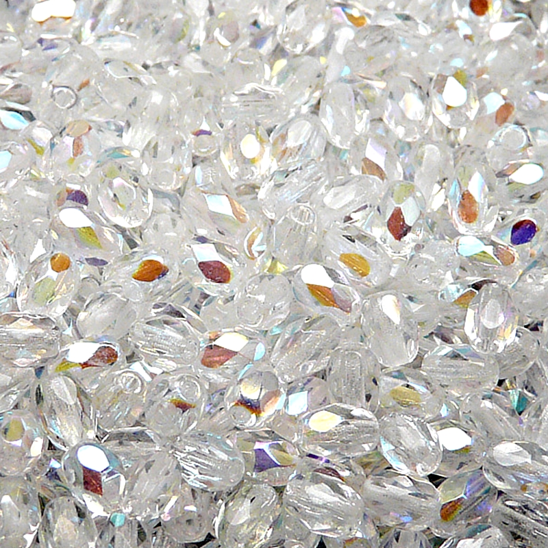 50ks České skleněné broušené tvarové ohňovky olivy 6x4mm čirá/ AB polopokov