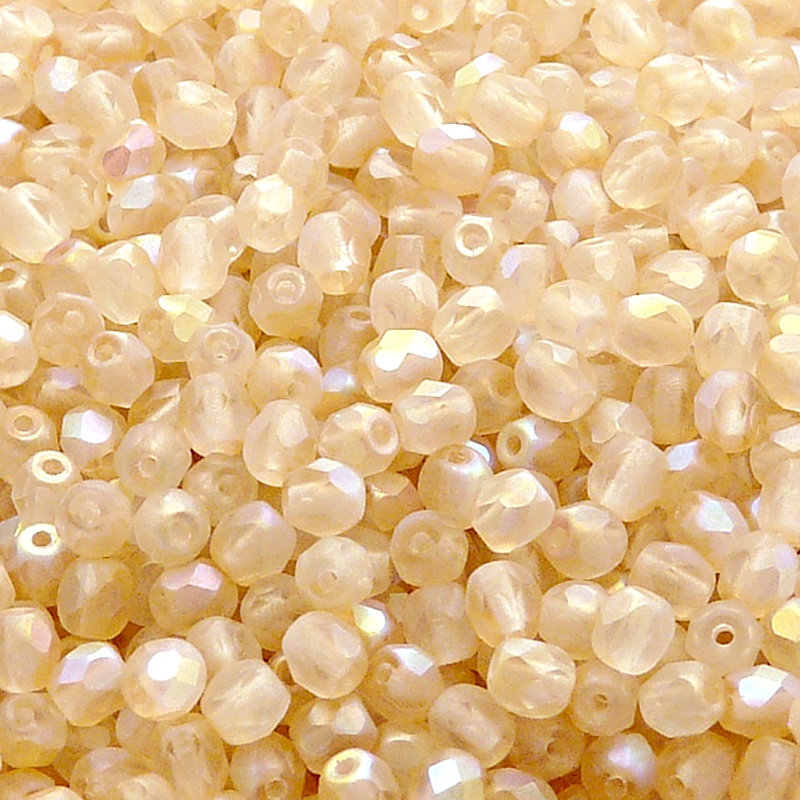 100ks České skleněné broušené ohňovky kulička 4mm čirá/ žlutá duha mat