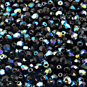 100ks České skleněné broušené ohňovky kulička 4mm černá/ AB polopokov