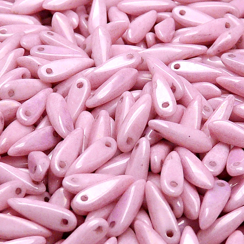 50ks České skleněné mačkané korálky jazýčky 3x11mm bílá/ růžový lila listr