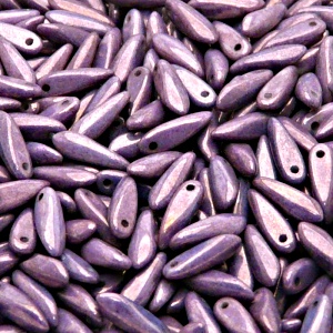 50ks České skleněné mačkané korálky jazýčky 3x11mm bílá/ fialový vega listr