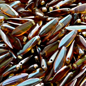 30ks České skleněné mačkané korálky jazýčky 5x16mm topas/ celsian polopokov