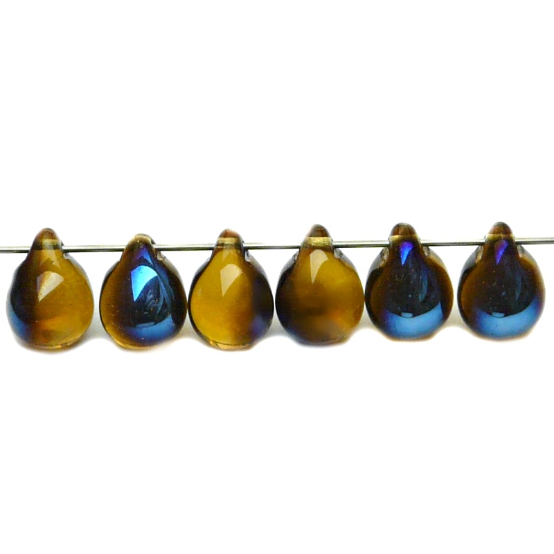 10ks České skleněné mačkané korálky kapky 10x14mm topas/ azuro polopokov
