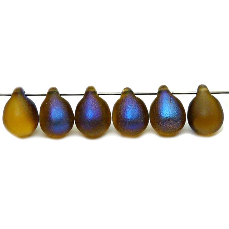 10ks České skleněné mačkané korálky kapky 10x14mm topas/ azuro polopokov mat