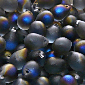 10ks České skleněné mačkané korálky kapky 10x14mm světlý safír/ azuro polopokov mat