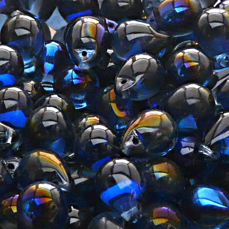10ks České skleněné mačkané korálky kapky 10x14mm safír/ azuro polopokov