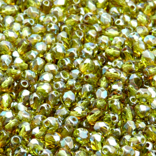 100ks České skleněné broušené ohňovky kulička 4mm olivín/ celsian polopokov