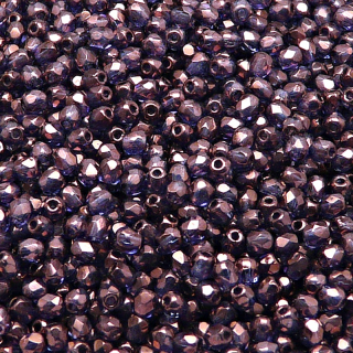 100ks České skleněné broušené ohňovky kulička 3mm čirá/ fialový vega listr